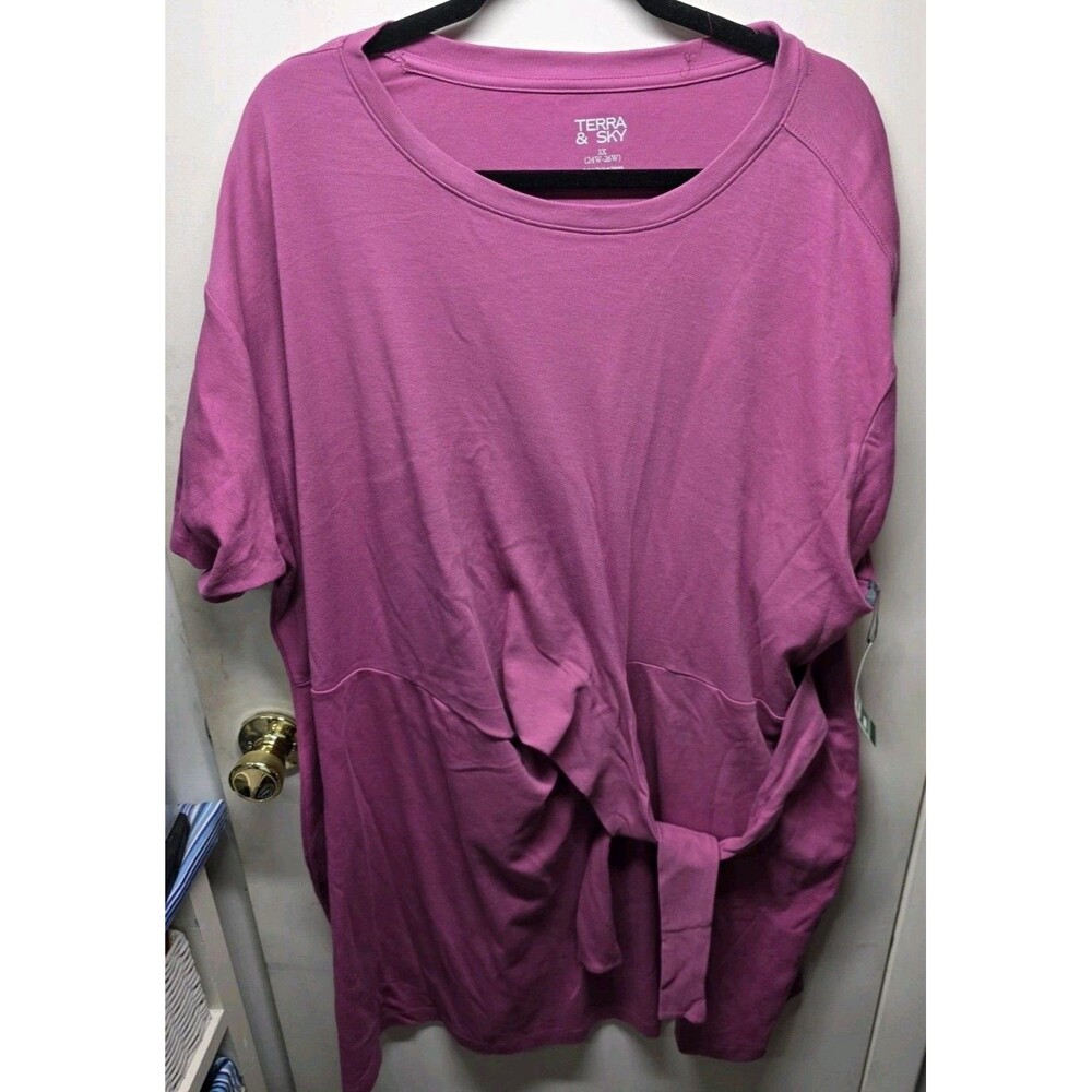 NWT Terra Sky Short Sleeve Front Twist Dress Plus Size 3X Meadow Mauve Pink